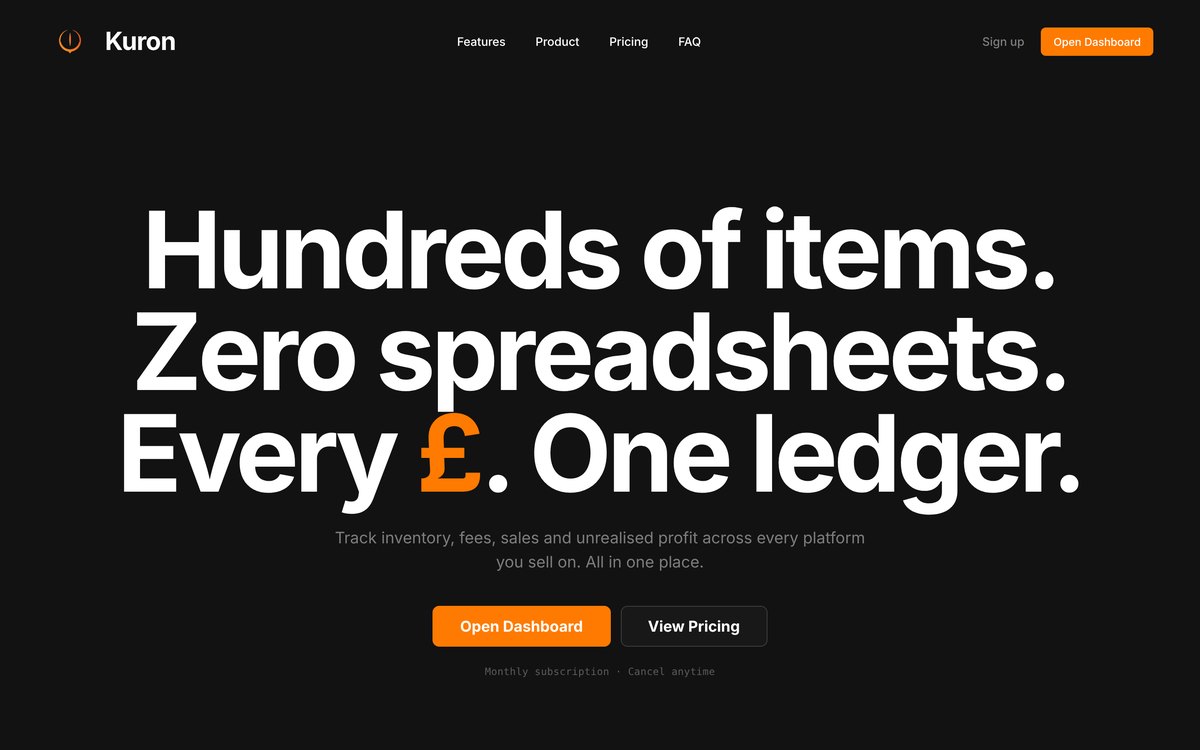 kuron.app: Hundreds of items. Zero spreadsheets. Every £. One ledger.